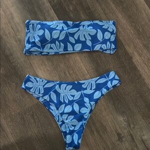 Blue Leaf Print Bikini Set